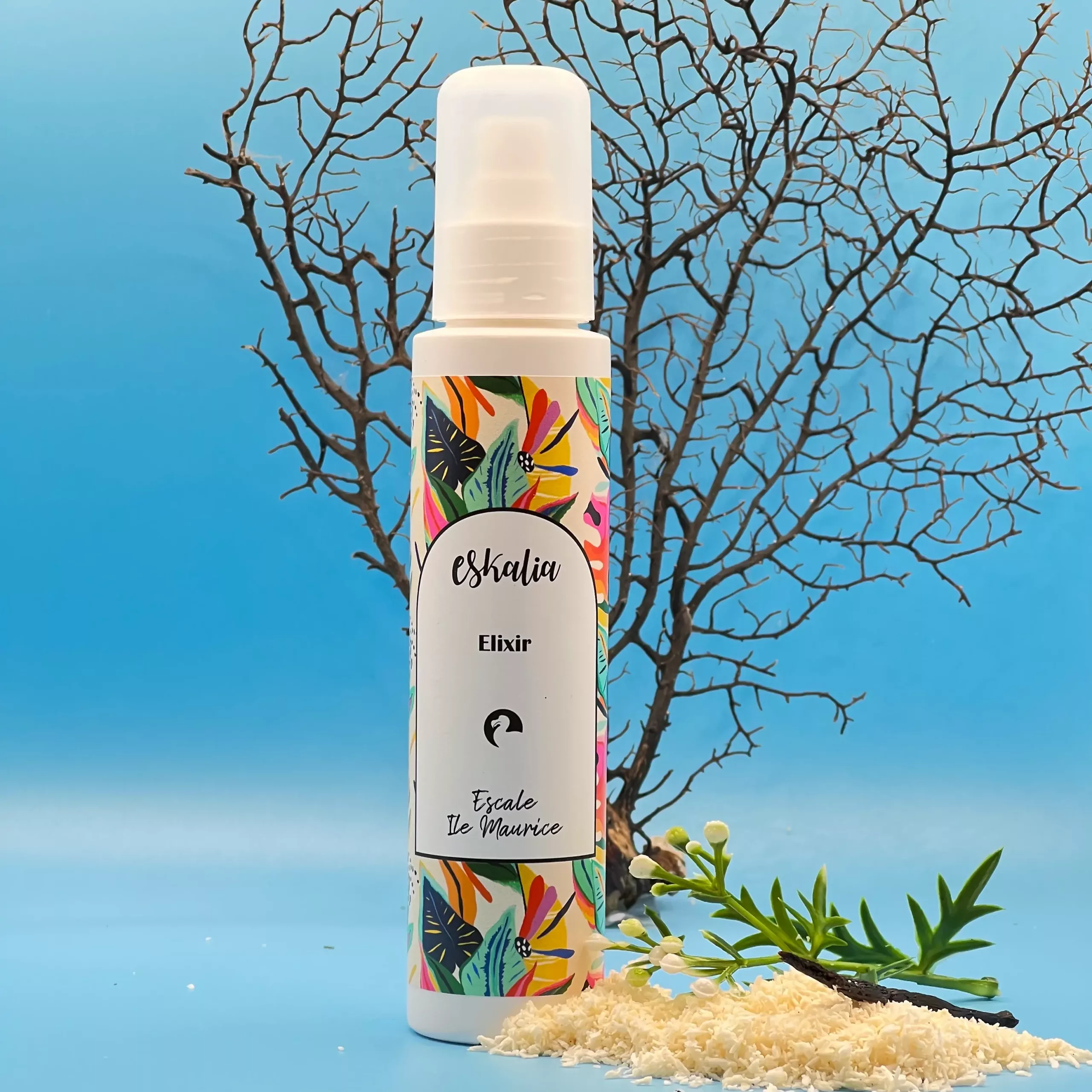 Eskalia Elixir Escale Île Maurice huile sèche corps visage cheveux spray 100ml coco jasmin vanille