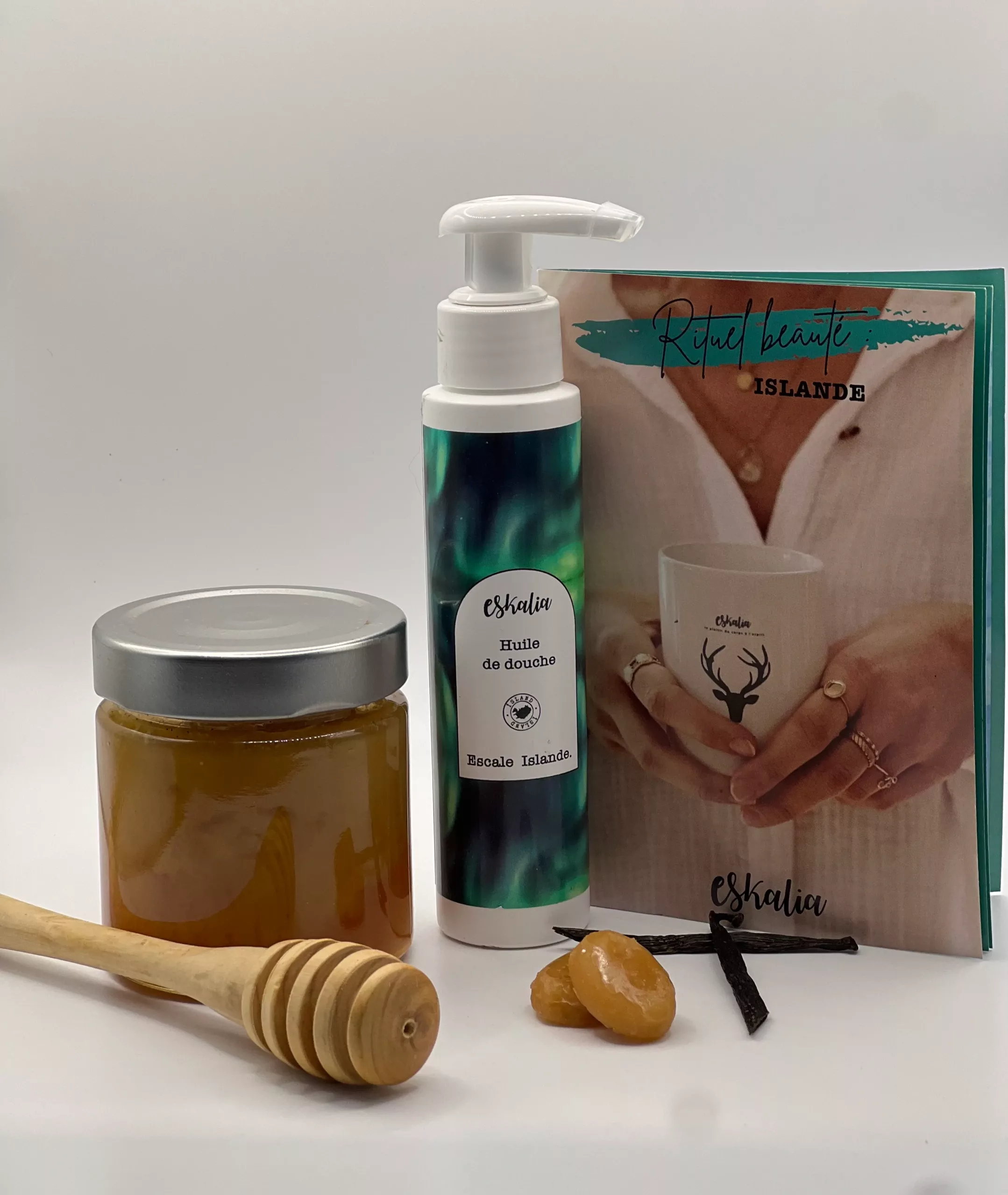 Eskalia Huile de Douche Escale Islande 100 ml format voyage pompe miel vanille caramel