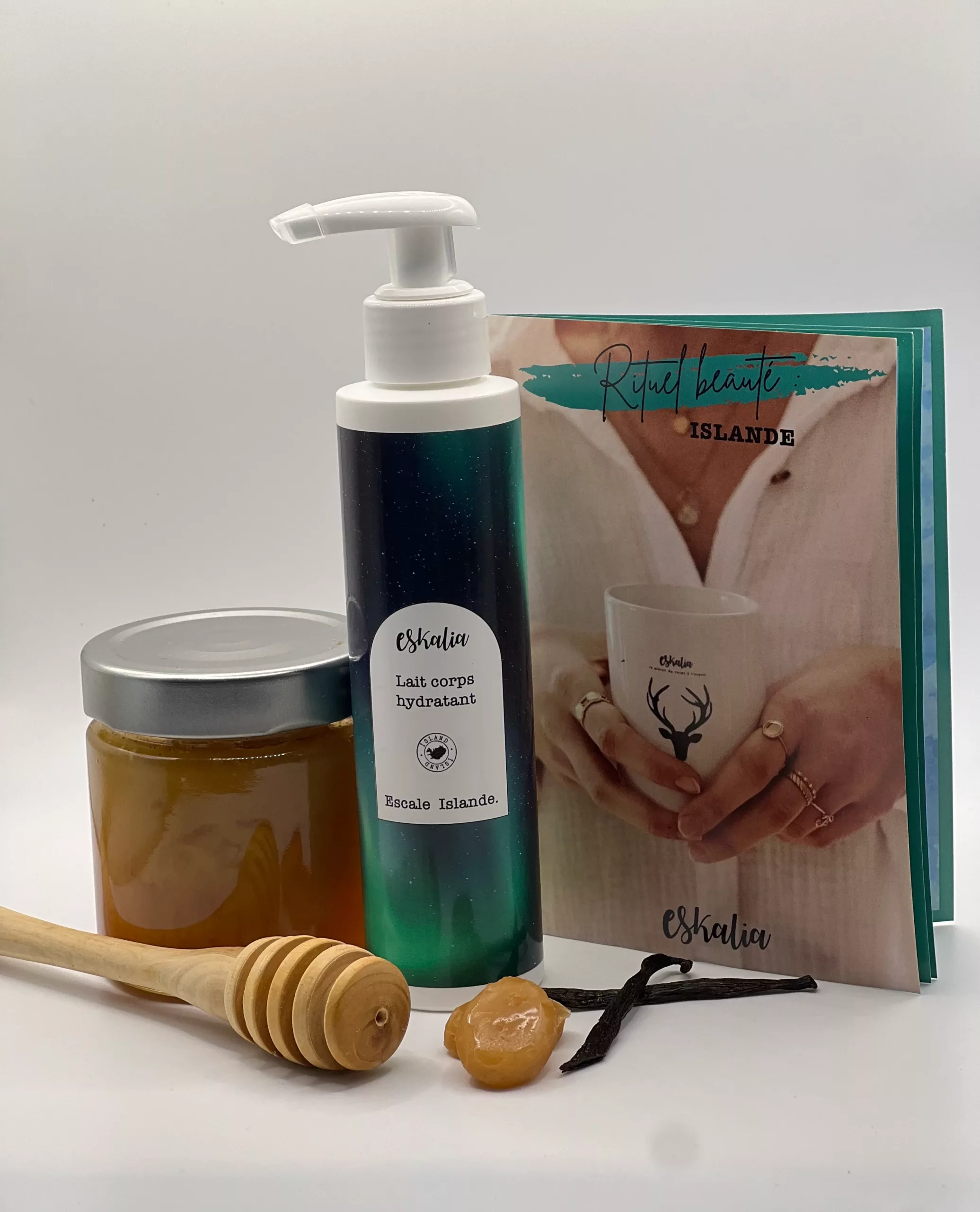Lait corps hydratant Eskalia Escale Islande flacon pompe 150ml parfum vanille miel caramel