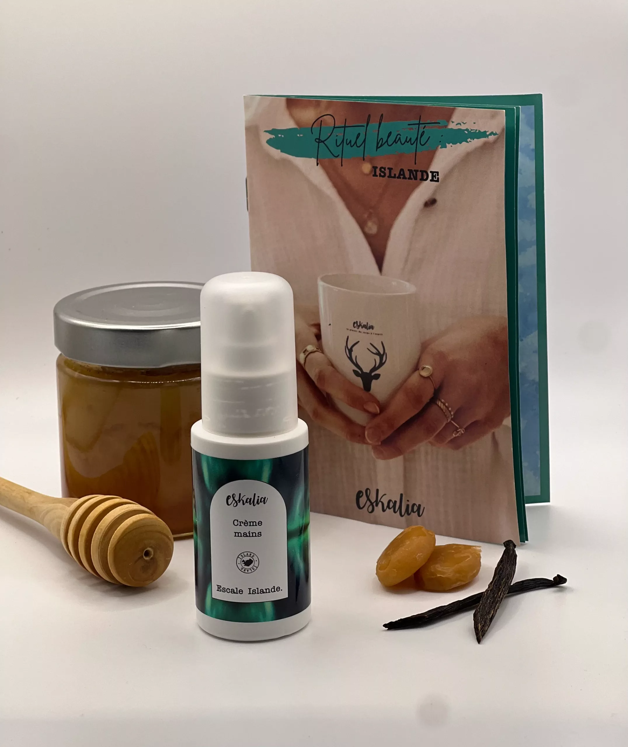 Crème mains pieds réparatrice Eskalia Escale Islande flacon pompe 40 ml mousse Islande beurre karité